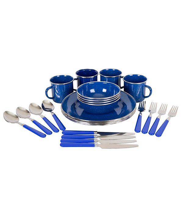 Deluxe 24-Piece Enamel Tableware Set - Blue
