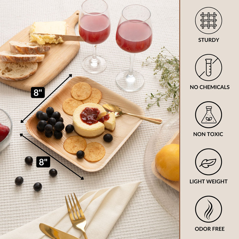 LuxeDesigns Eco-Friendly Disposable Palm Leaf Plates - Heavy-Duty Biodegradable & Compostable Dinnerware Set - 50-Piece 8" Plates for Parties, Picnics, and Outdoor Gatherings - Microwave & Oven Safe, Rustic & Elegant Natural Plates (Set of 50)