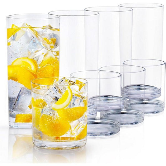 Acrylic Plastic Glasses Drinkware - 8 Piece Unbreakable Drinking Glasses - Stackable, Lead-Free & Dishwasher Safe - (12 & 16 oz)