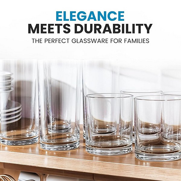 Acrylic Plastic Glasses Drinkware - 8 Piece Unbreakable Drinking Glasses - Stackable, Lead-Free & Dishwasher Safe - (12 & 16 oz)