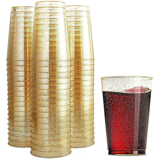 Gold Glitter Plastic Cups For 100 Guests 12 oz