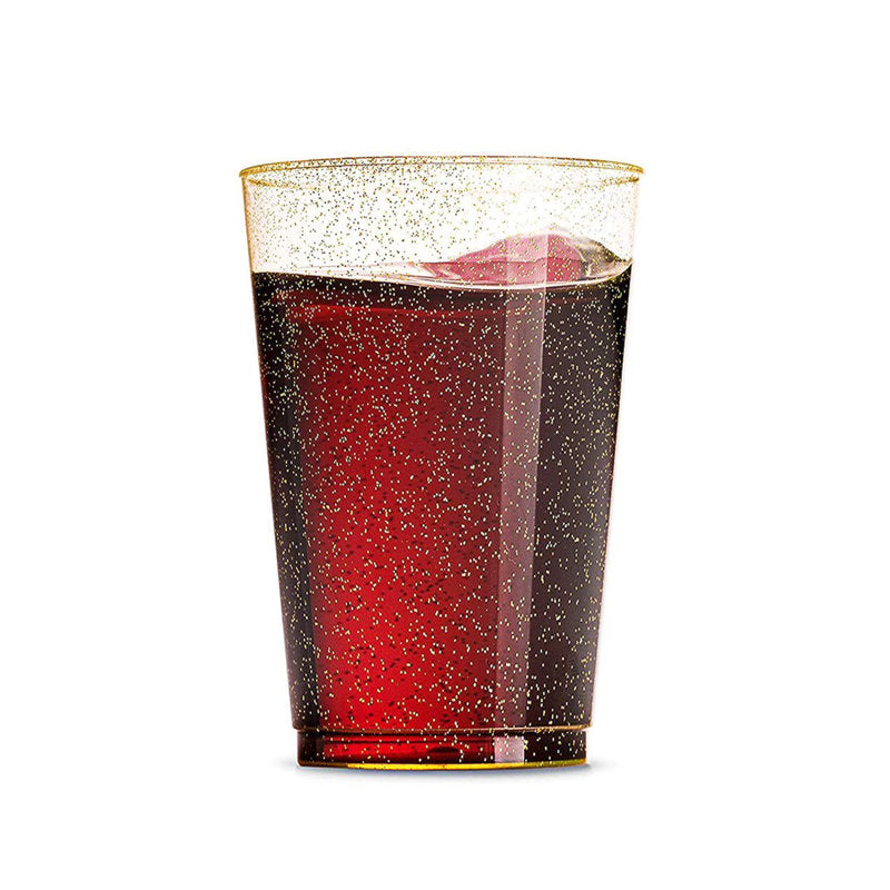 Gold Glitter Plastic Cups For 100 Guests 12 oz