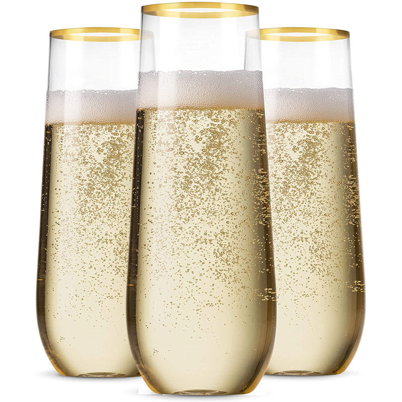 Gold Rim Stemless Champagne Flute For 48 Guests