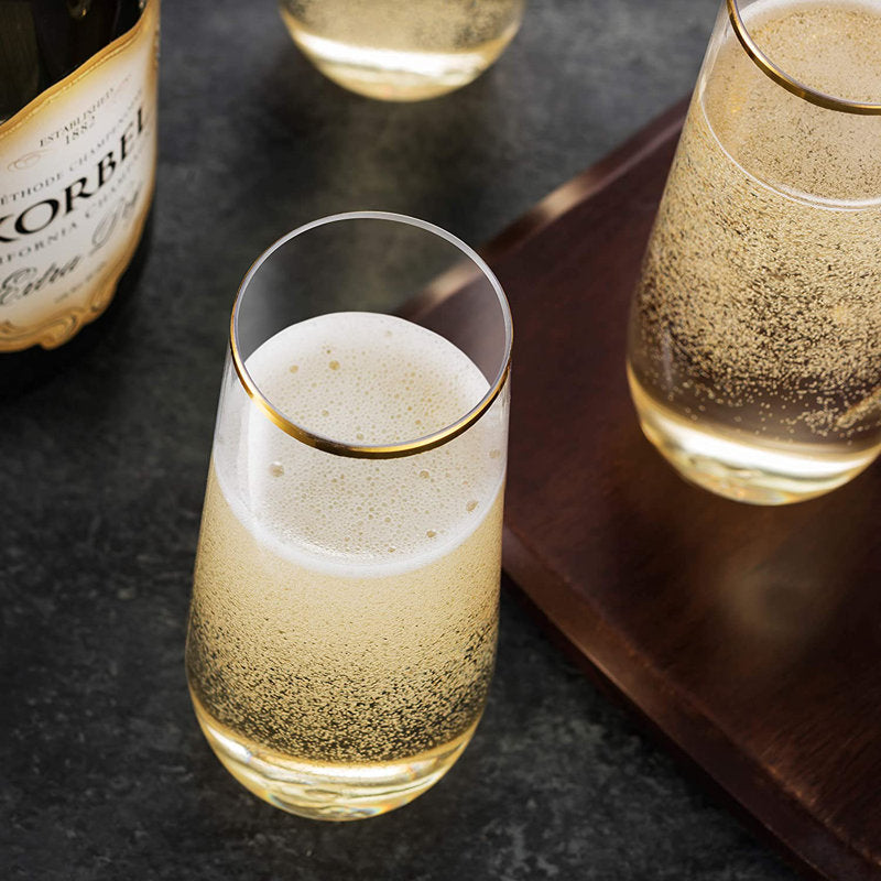 Gold Rim Stemless Champagne Flute For 48 Guests