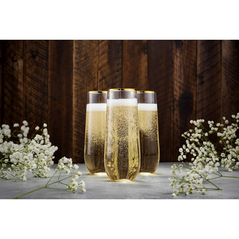 Gold Rim Stemless Champagne Flute For 48 Guests