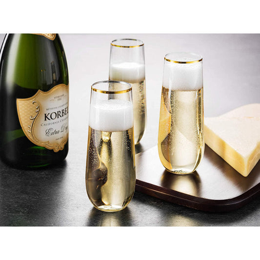 Gold Rim Stemless Champagne Flute For 48 Guests