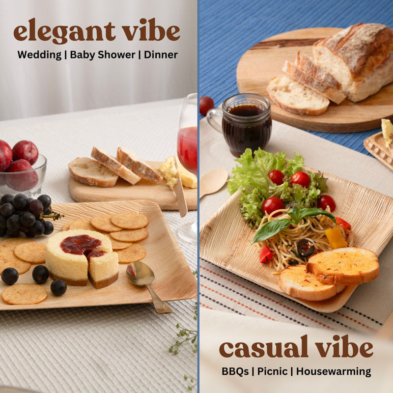 LuxeDesigns Eco-Friendly Disposable Palm Leaf Plates - Heavy-Duty Biodegradable & Compostable Dinnerware Set - 50-Piece 8" Plates for Parties, Picnics, and Outdoor Gatherings - Microwave & Oven Safe, Rustic & Elegant Natural Plates (Set of 50)